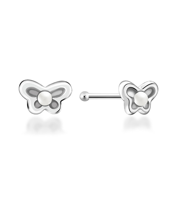 925 Sterling silver nose stud with synthetic pearl.