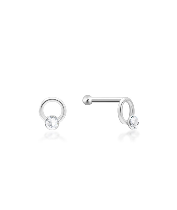 925 Sterling silver nose stud with crystal.