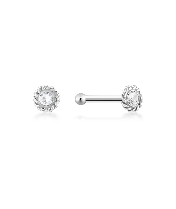 925 Sterling silver nose stud with crystal.