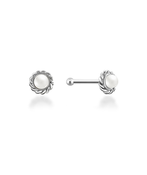925 Sterling silver nose stud with synthetic pearl.