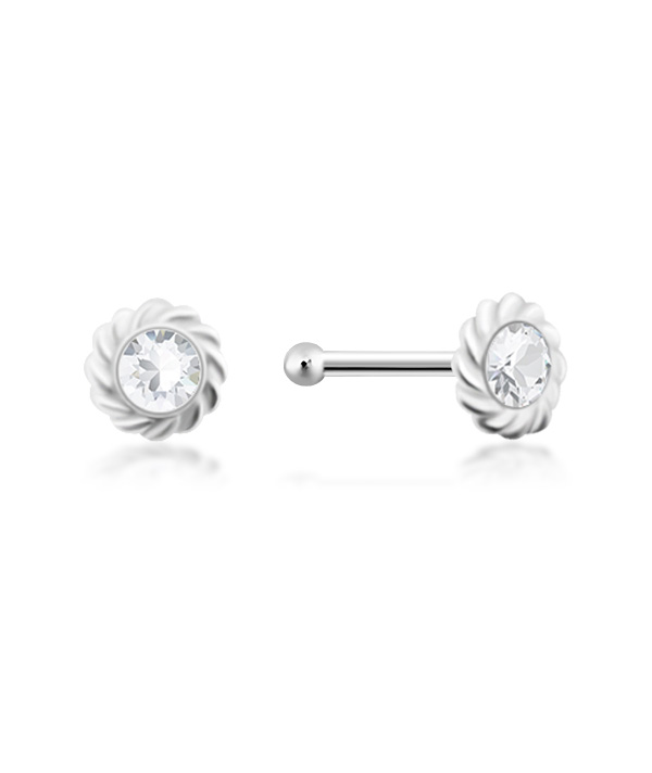 925 Sterling silver nose stud with crystal.