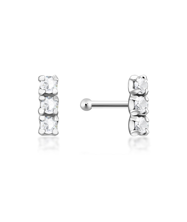 925 Sterling silver nose stud with crystal.