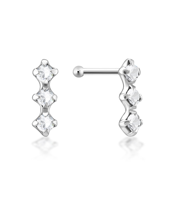 925 Sterling silver nose stud with crystal.
