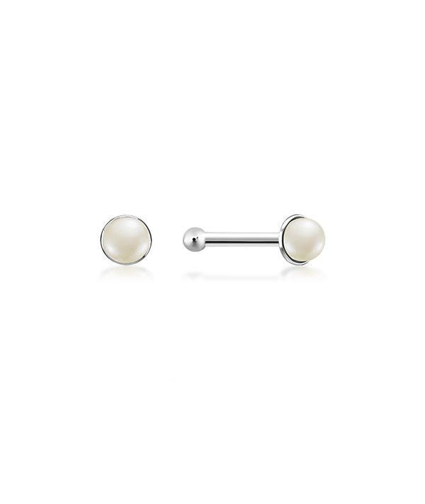 925 Sterling silver nose stud with synthetic pearl.